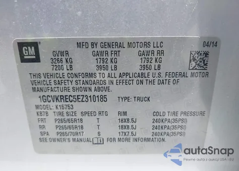 2014 Chevrolet Silverado 1500 2Lt from USA, damaged, VIN 1GCVKREC5EZ310185